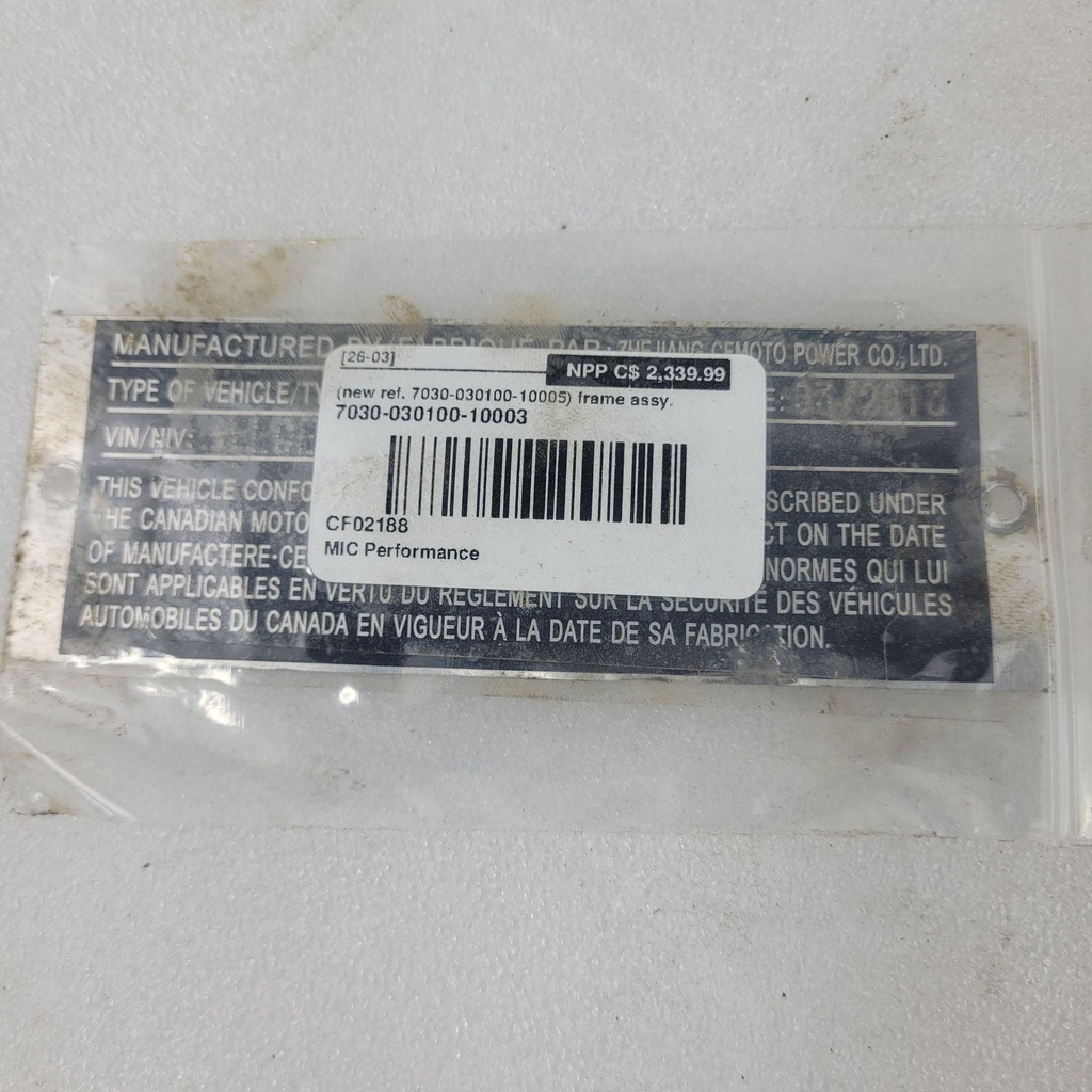 (new ref. 7030-030100-10005) frame assy.